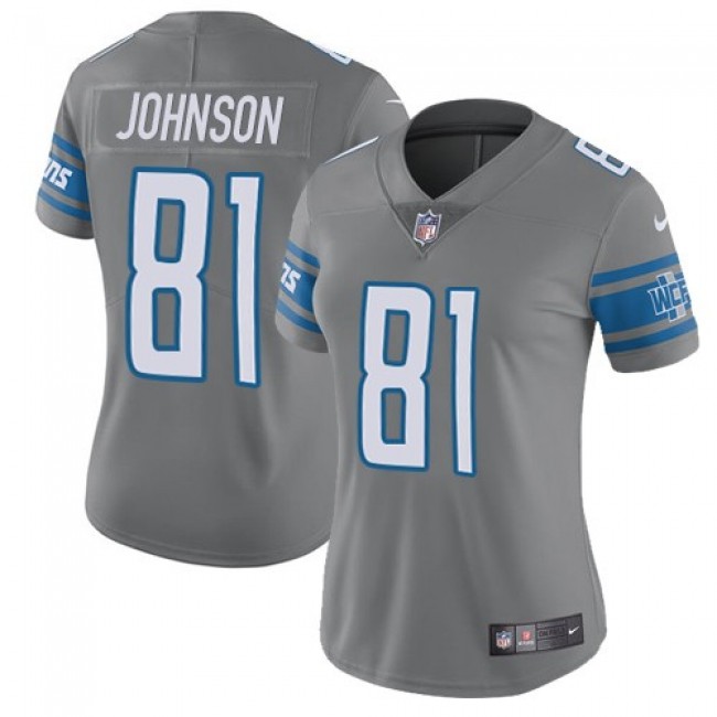 Women's Lions #81 Calvin Johnson Gray Stitched NFL Limited Rush Jersey