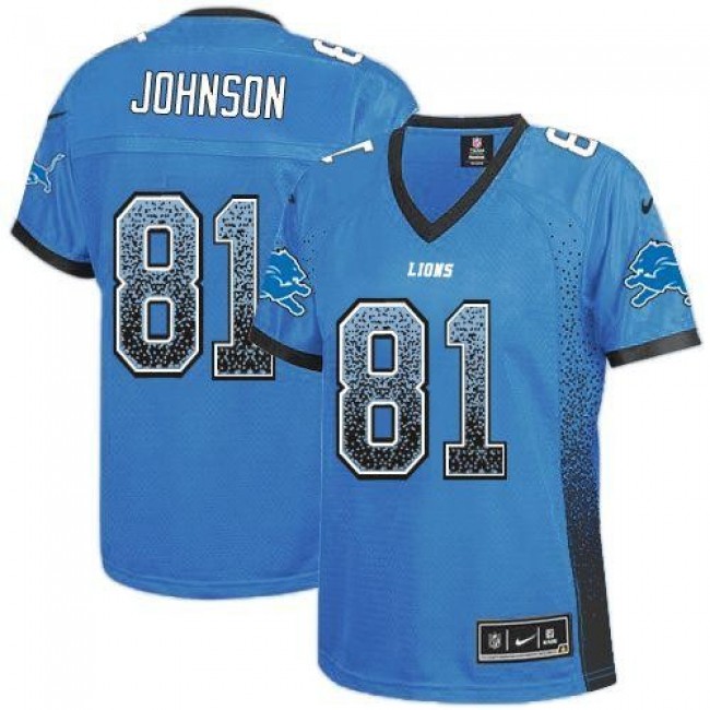 Women's Lions #81 Calvin Johnson Light Blue Team Color Stitched NFL Elite Drift Jersey