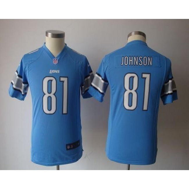 Detroit Lions #81 Calvin Johnson Light Blue Team Color Youth NFL Game Jersey