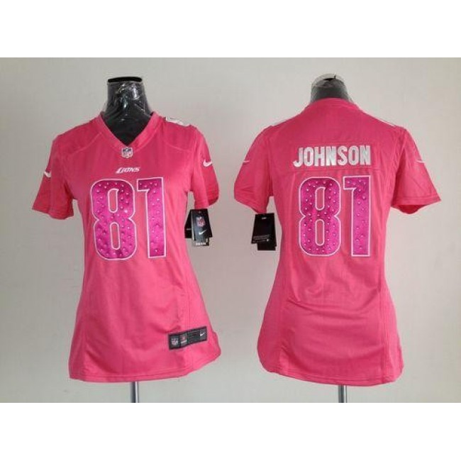 Women's Lions #81 Calvin Johnson Pink Sweetheart Stitched NFL Elite Jersey