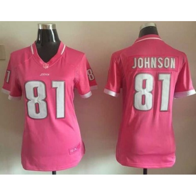 Women's Lions #81 Calvin Johnson Pink Stitched NFL Elite Bubble Gum Jersey