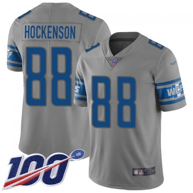 Nike Lions #88 T.J. Hockenson Gray Men's Stitched NFL Limited Inverted Legend 100th Season Jersey