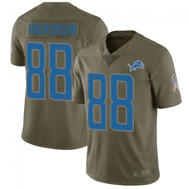 Nike Lions #88 T.J. Hockenson Olive Men's Stitched NFL Limited 2017 Salute To Service Jersey