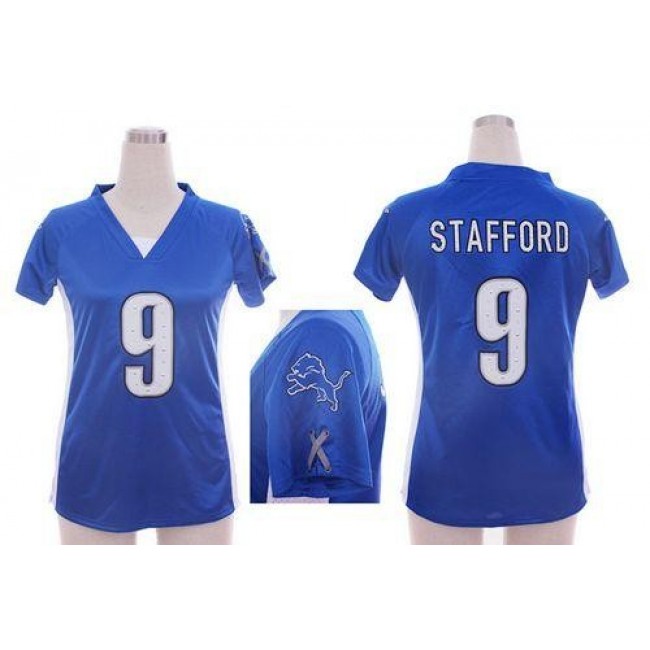 Women's Lions #9 Matthew Stafford Light Blue Team Color Draft Him Name Number Top Stitched NFL Elite Jersey