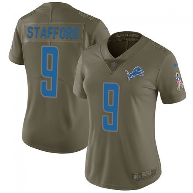 Women's Lions #9 Matthew Stafford Olive Stitched NFL Limited 2017 Salute to Service Jersey