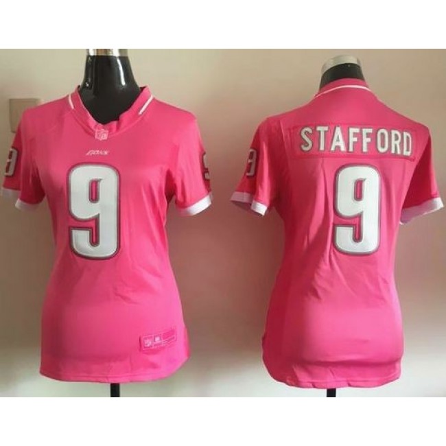 Women's Lions #9 Matthew Stafford Pink Stitched NFL Elite Bubble Gum Jersey