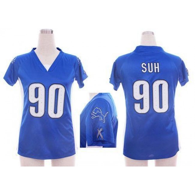Women's Lions #90 Ndamukong Suh Light Blue Team Color Draft Him Name Number Top Stitched NFL Elite Jersey