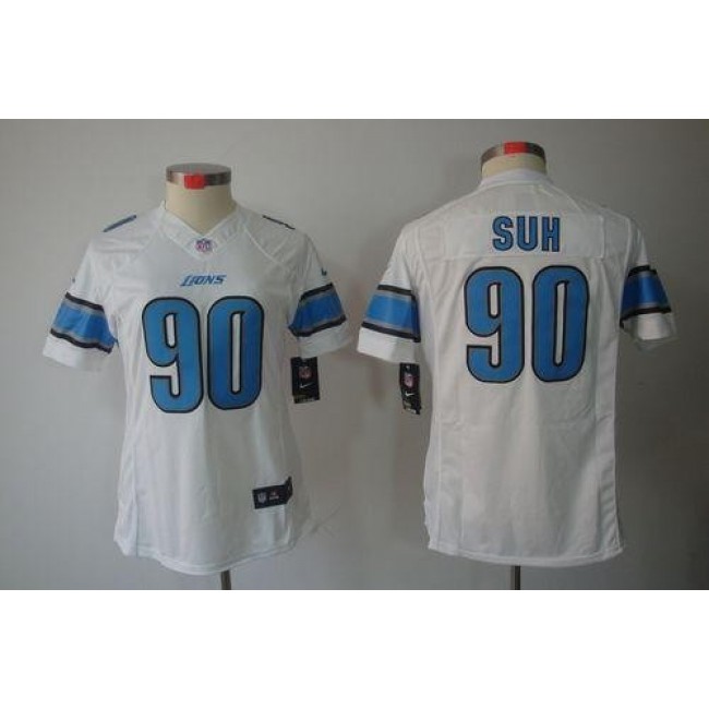 Women's Lions #90 Ndamukong Suh White Stitched NFL Limited Jersey