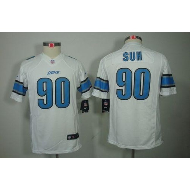 Detroit Lions #90 Ndamukong Suh White Youth Stitched NFL Limited Jersey