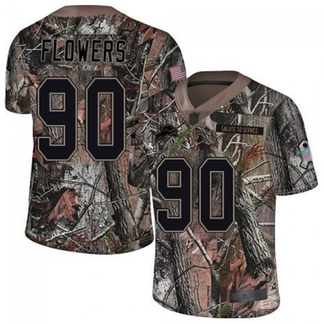 Nike Lions #90 Trey Flowers Camo Men's Stitched NFL Limited Rush Realtree Jersey