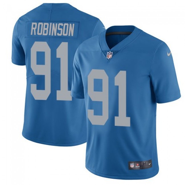 Nike Lions #91 A'Shawn Robinson Blue Throwback Men's Stitched NFL Vapor Untouchable Limited Jersey