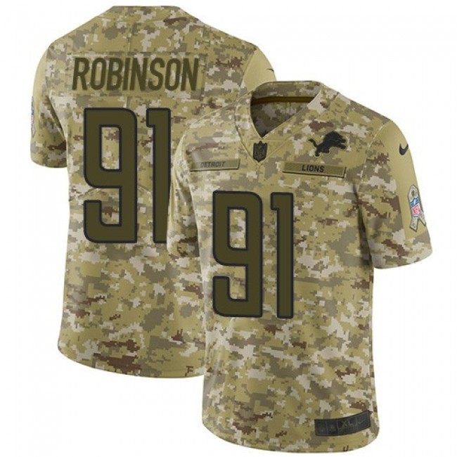 Nike Lions #91 A'Shawn Robinson Camo Men's Stitched NFL Limited 2018 Salute To Service Jersey