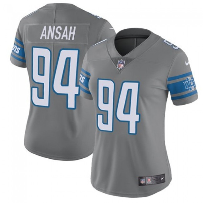 Women's Lions #94 Ziggy Ansah Gray Stitched NFL Limited Rush Jersey