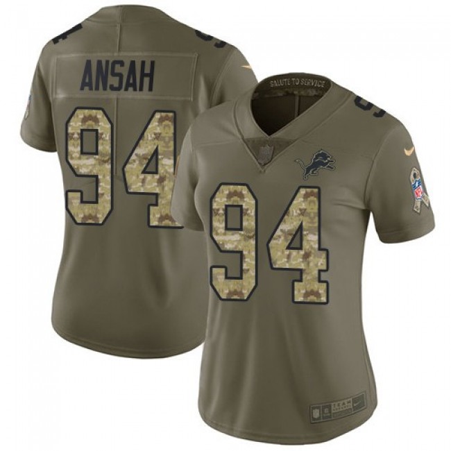 Women's Lions #94 Ziggy Ansah Olive Camo Stitched NFL Limited 2017 Salute to Service Jersey