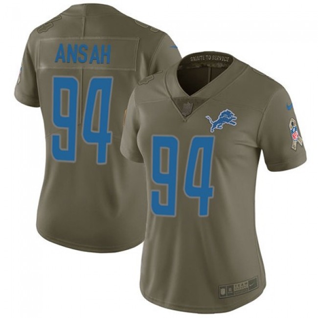 Women's Lions #94 Ziggy Ansah Olive Stitched NFL Limited 2017 Salute to Service Jersey