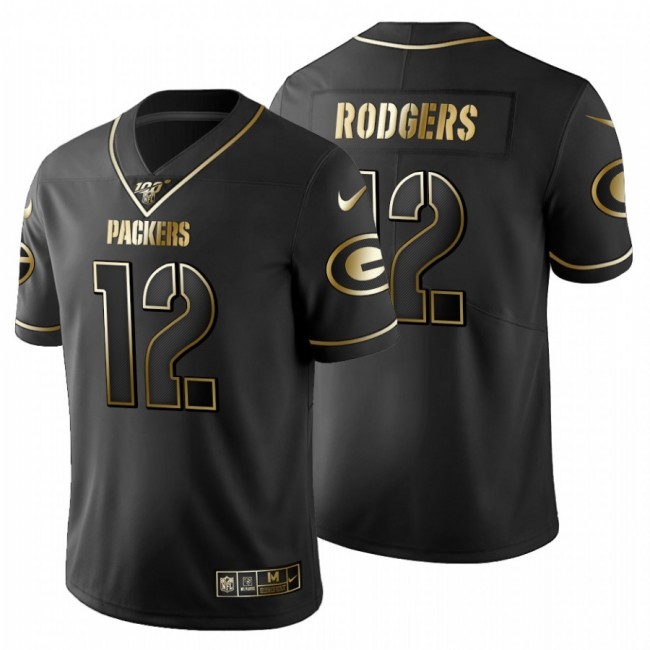 Green Bay Packers #12 Aaron Rodgers Men's Nike Black Golden Limited NFL 100 Jersey