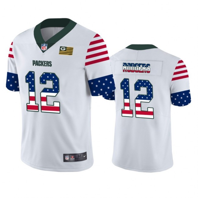 Green Bay Packers #12 Aaron Rodgers White Men's Nike Team Logo USA Flag Vapor Untouchable Limited NFL Jersey