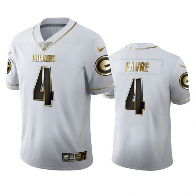 Green Bay Packers #4 Brett Favre Men's Nike White Golden Edition Vapor Limited NFL 100 Jersey