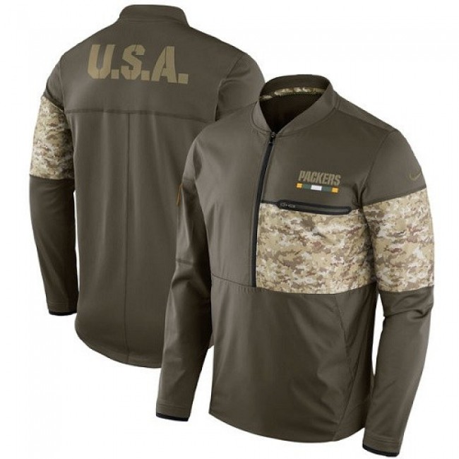 Men's Green Bay Packers Nike Olive Salute to Service Sideline Hybrid Half-Zip Pullover Jacket