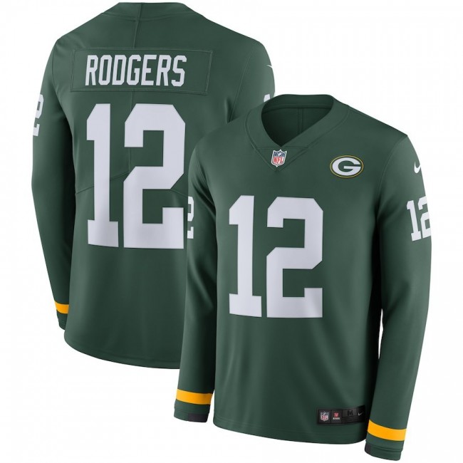 Men's Packers #12 Aaron Rodgers Green Team Color Men's Stitched NFL Limited Therma Long Sleeve Jersey