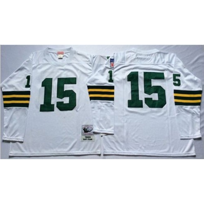 Mitchell And Ness 1969 Packers #15 Bart Starr White Throwback Stitched NFL Jersey