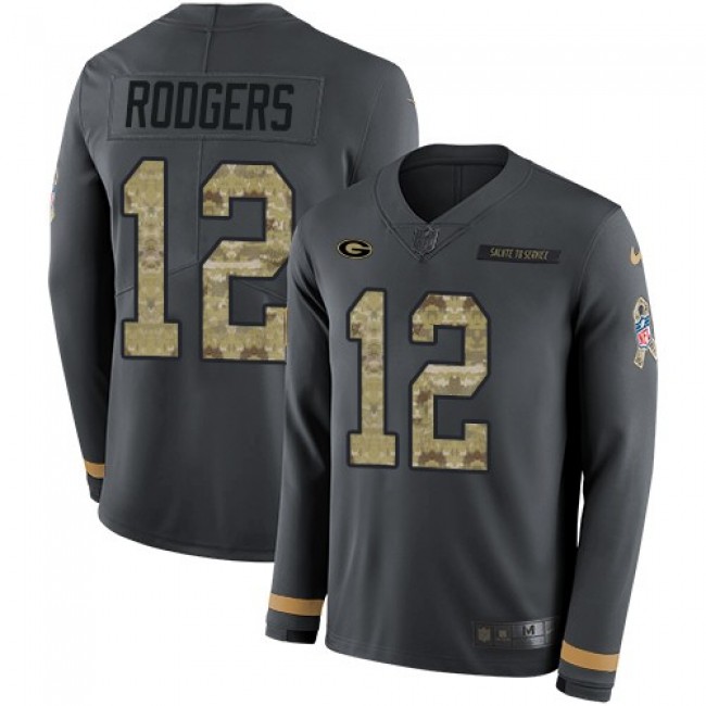 Nike Packers #12 Aaron Rodgers Anthracite Salute to Service Men's Stitched NFL Limited Therma Long Sleeve Jersey