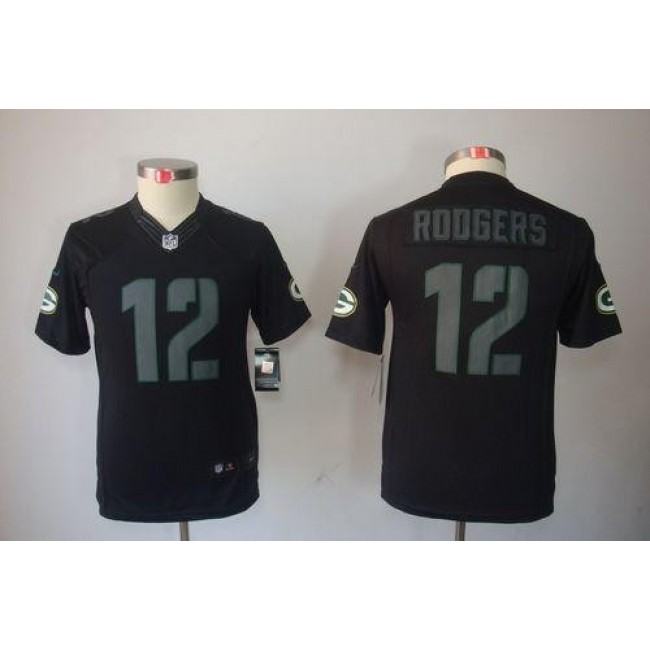 Green Bay Packers #12 Aaron Rodgers Black Impact Youth Stitched NFL Limited Jersey
