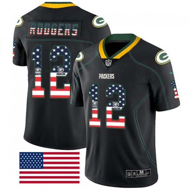 Nike Packers #12 Aaron Rodgers Black Men's Stitched NFL Limited Rush USA Flag Jersey