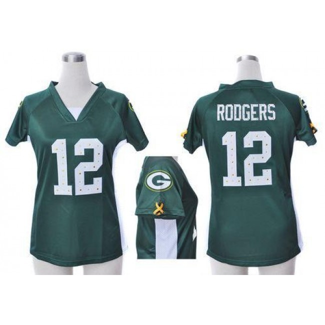 Women's Packers #12 Aaron Rodgers Green Team Color Draft Him Name Number Top Stitched NFL Elite Jersey