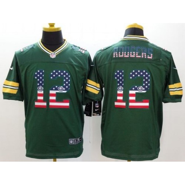 Nike Packers #12 Aaron Rodgers Green Team Color Men's Stitched NFL Elite USA Flag Fashion Jersey