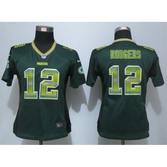 Women's Packers #12 Aaron Rodgers Green Team Color Stitched NFL Elite Strobe Jersey
