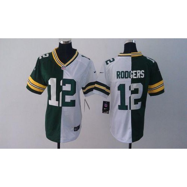 Women's Packers #12 Aaron Rodgers Green White Stitched NFL Elite Split Jersey