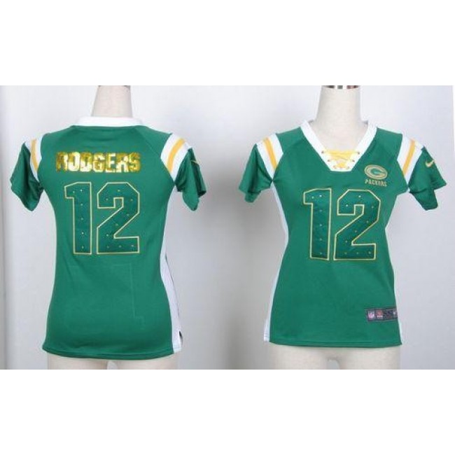 Women's Packers #12 Aaron Rodgers Green Stitched NFL Elite Light Diamond Jersey