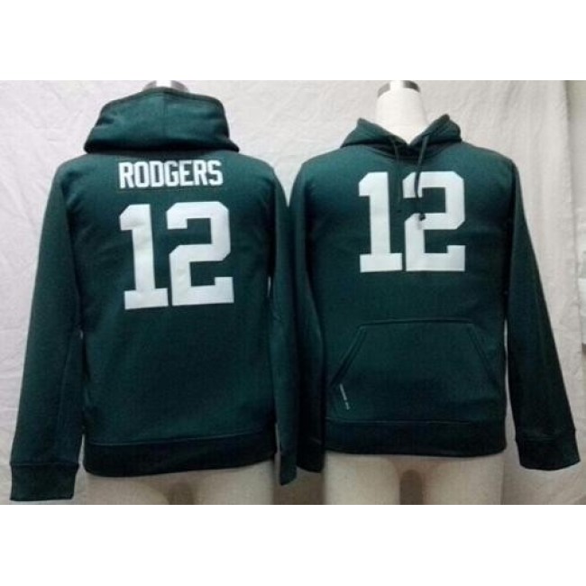 Green Bay Packers #12 Aaron Rodgers Green Youth Pullover NFL Hoodie Jersey