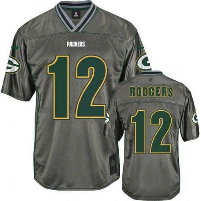 Green Bay Packers #12 Aaron Rodgers Grey Youth Stitched NFL Elite Vapor Jersey