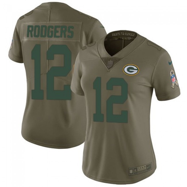 Women's Packers #12 Aaron Rodgers Olive Stitched NFL Limited 2017 Salute to Service Jersey