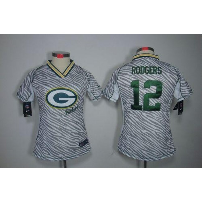 Women's Packers #12 Aaron Rodgers Zebra Stitched NFL Elite Jersey