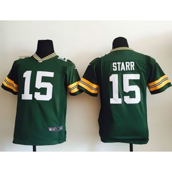 Green Bay Packers #15 Bart Starr Green Team Color Youth Stitched NFL Elite Jersey