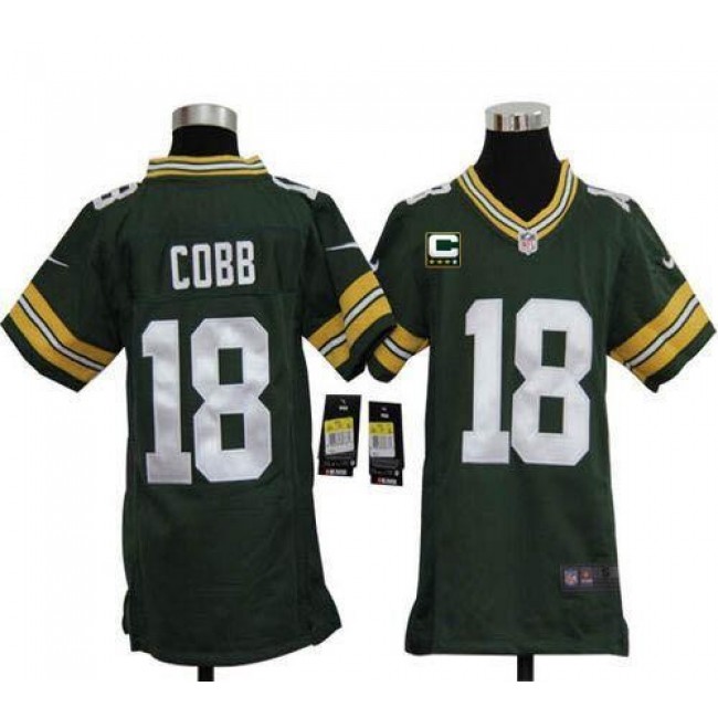 Green Bay Packers #18 Randall Cobb Green Team Color With C Patch Youth Stitched NFL Elite Jersey
