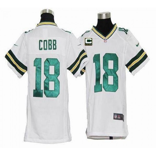Green Bay Packers #18 Randall Cobb White With C Patch Youth Stitched NFL Elite Jersey