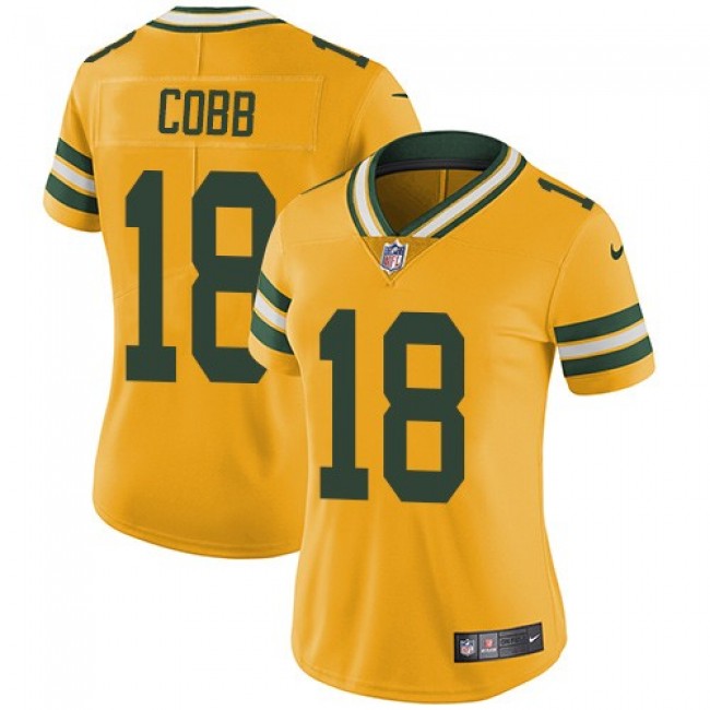 Women's Packers #18 Randall Cobb Yellow Stitched NFL Limited Rush Jersey