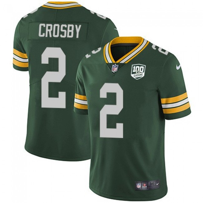 Nike Packers #2 Mason Crosby Green Team Color Men's 100th Season Stitched NFL Vapor Untouchable Limited Jersey