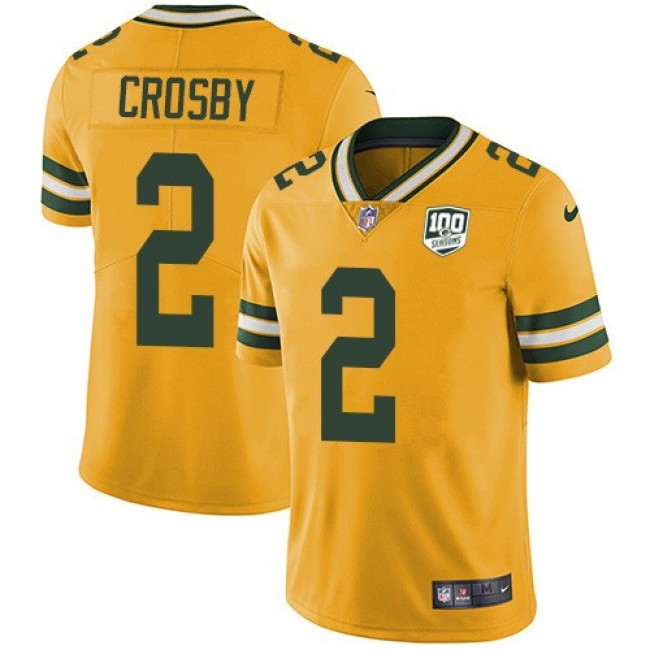 Nike Packers #2 Mason Crosby Yellow Men's 100th Season Stitched NFL Limited Rush Jersey