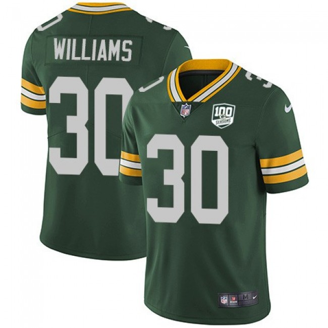 Nike Packers #30 Jamaal Williams Green Team Color Men's 100th Season Stitched NFL Vapor Untouchable Limited Jersey