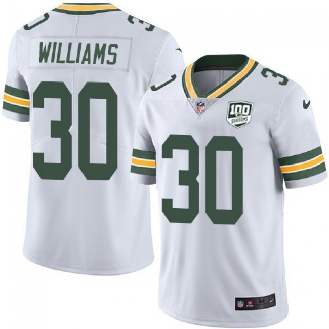 Nike Packers #30 Jamaal Williams White Men's 100th Season Stitched NFL Vapor Untouchable Limited Jersey