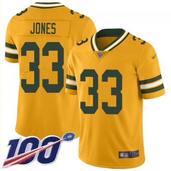 Nike Packers #33 Aaron Jones Gold Men's Stitched NFL Limited Inverted Legend 100th Season Jersey