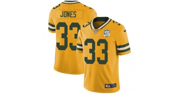 فيروزي Nike Packers #33 Aaron Jones Yellow Women's Stitched NFL Limited Rush 100th Season Jersey فيروزي