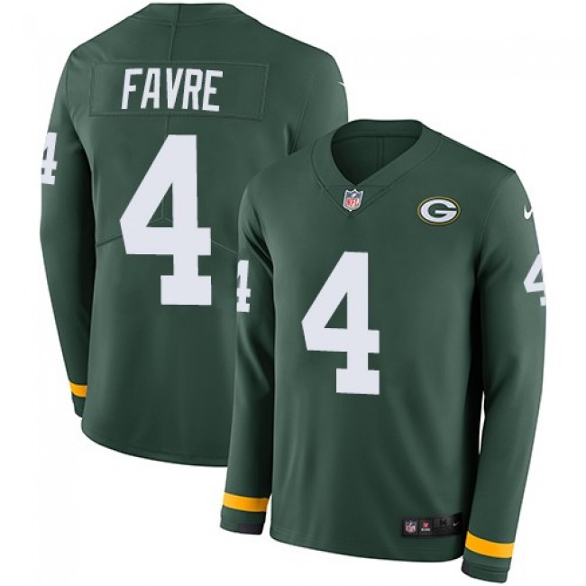 Nike Packers #4 Brett Favre Green Team Color Men's Stitched NFL Limited Therma Long Sleeve Jersey
