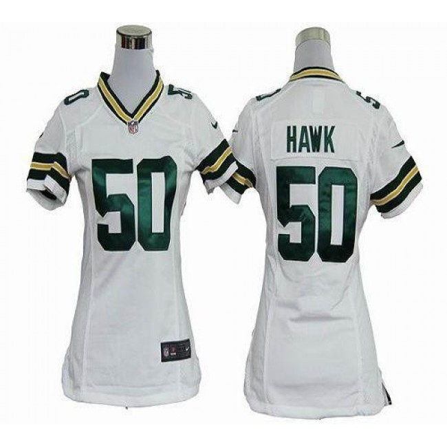 Women's Packers #50 AJ Hawk White Stitched NFL Elite Jersey