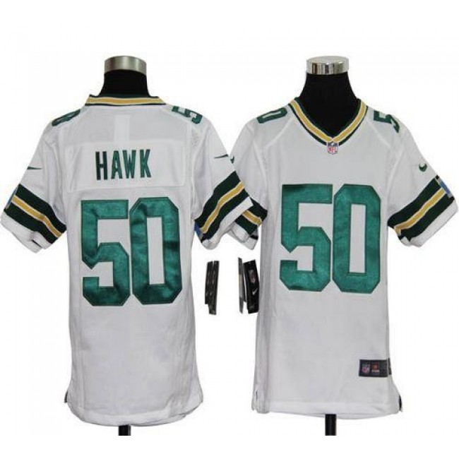 Green Bay Packers #50 A.J. Hawk White Youth Stitched NFL Elite Jersey